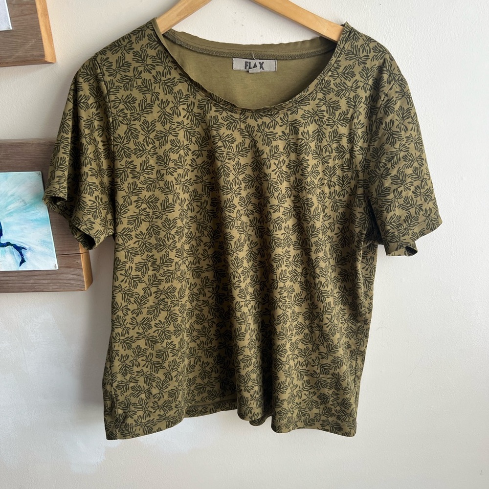 Flax Olive Green Patterned T-Shirt Flax Clothing Slow Fashion